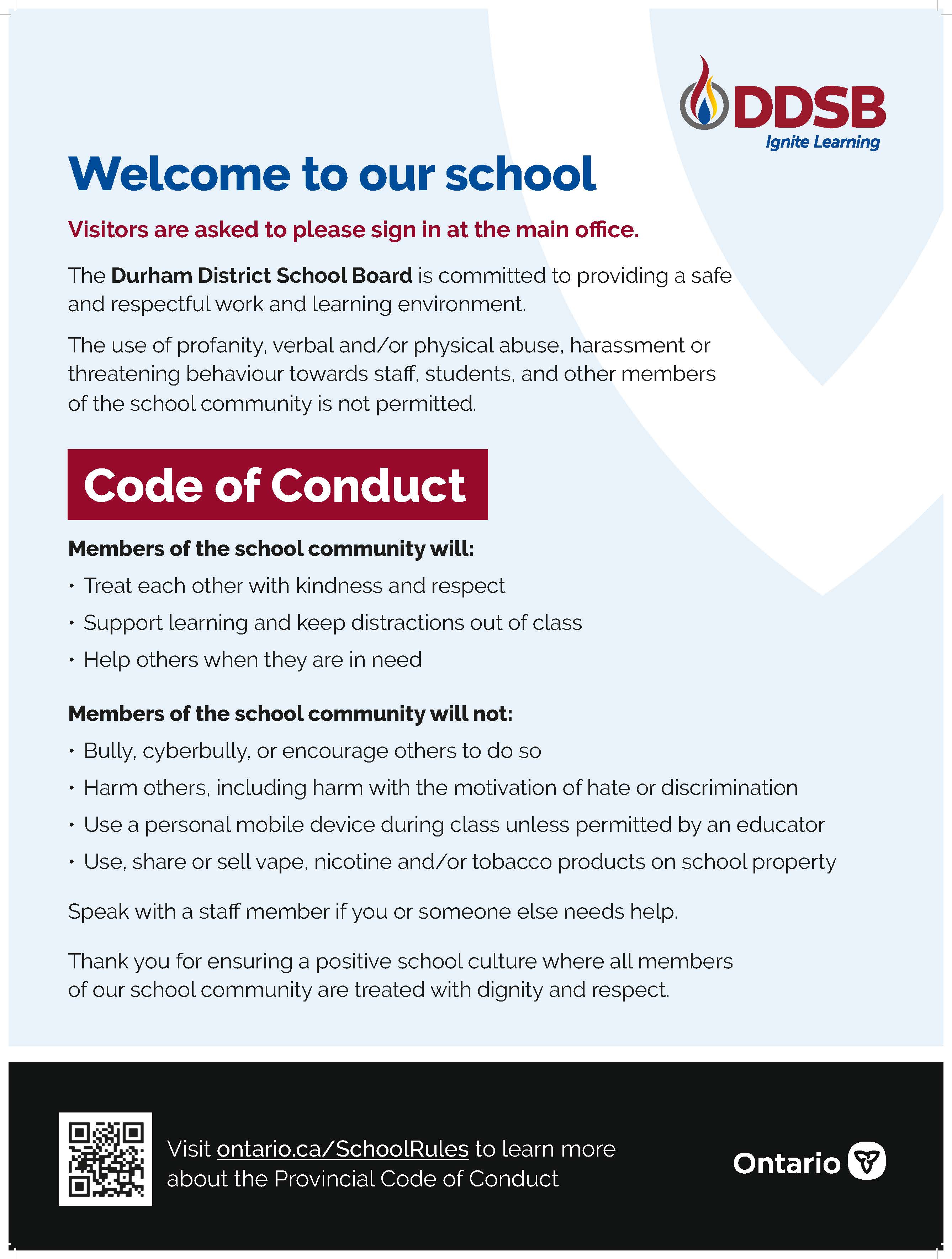 Poster with list of expectations and a QR Code link
